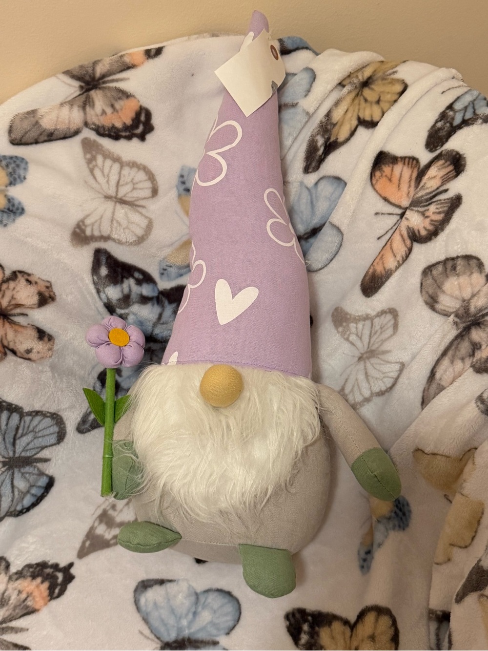 Lavender Heart Gnome Plush Décor with Flower Accent